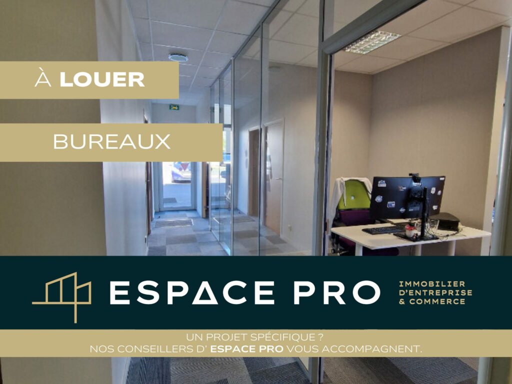 Sud de Caen – A LOUER – 136 m²  de bureaux aménagés + 5 parkings