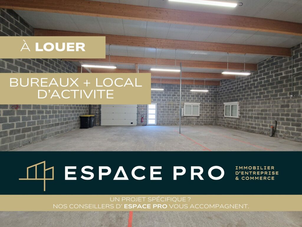 Sud de Caen – A LOUER – Environ 180 m² de dépôt + 80 m² de bureaux